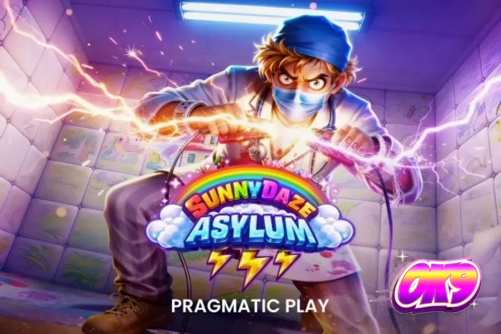 Giao diện trò chơi Sunnydaze Asylum trên điện thoại di động với màu sắc neon rực rỡ